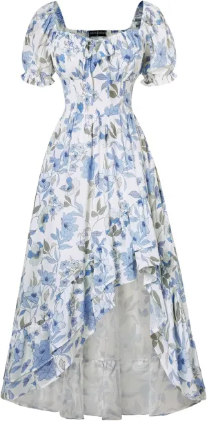 Scarlet Darkness Cottagecore Corset Dress Flowy Chiffon Floral Dresses for Women