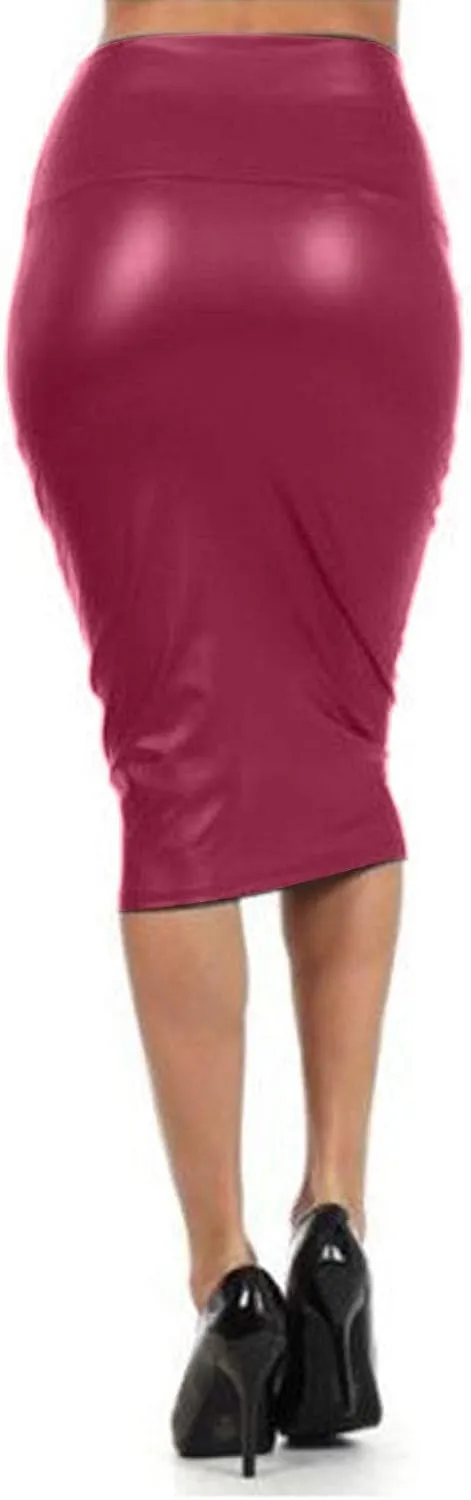 SERYU Women's Stretch Faux PU Leather Slit Bodycon Mini Skirt High Waist Split Short Pencil Skirts
