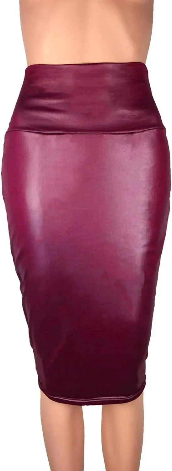 SERYU Women's Stretch Faux PU Leather Slit Bodycon Mini Skirt High Waist Split Short Pencil Skirts