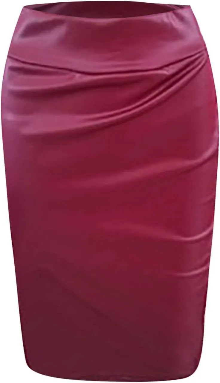 SERYU Women's Stretch Faux PU Leather Slit Bodycon Mini Skirt High Waist Split Short Pencil Skirts