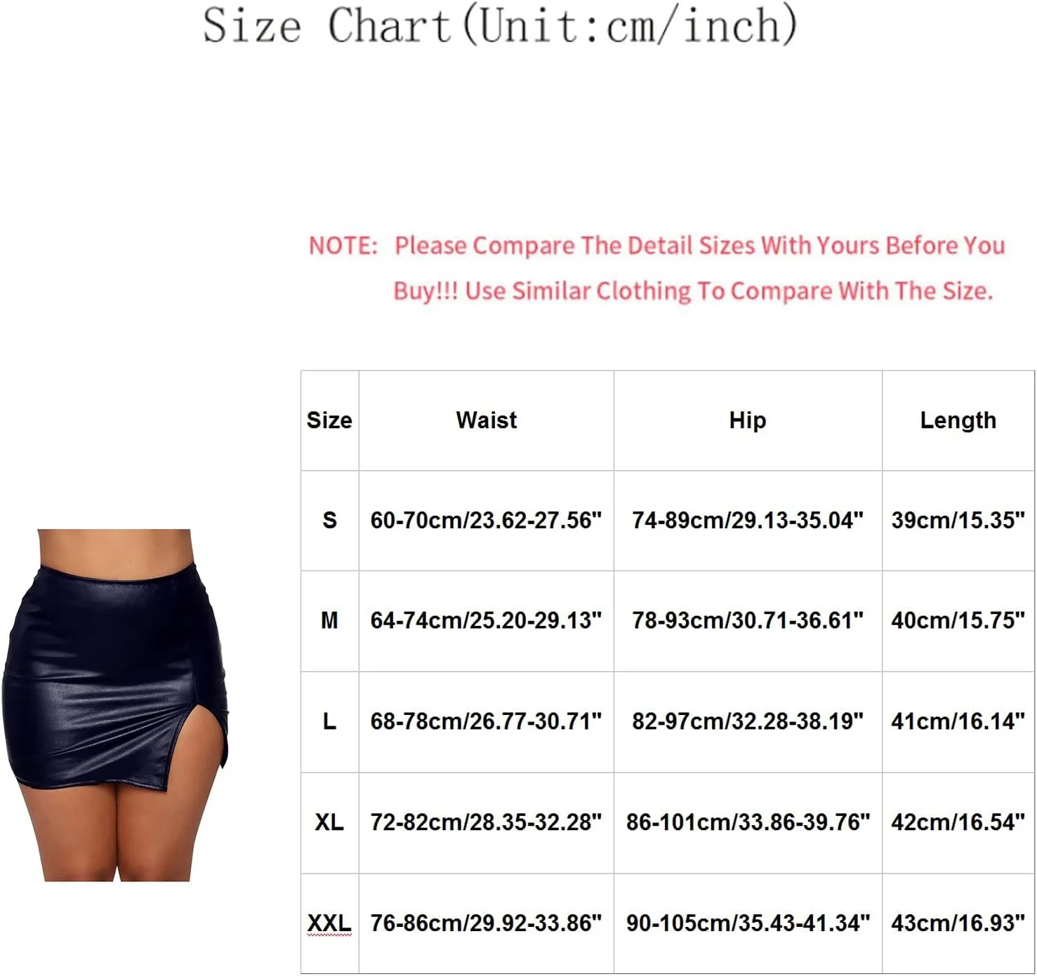 SERYU Women's Stretch Faux PU Leather Slit Bodycon Mini Skirt High Waist Split Short Pencil Skirts