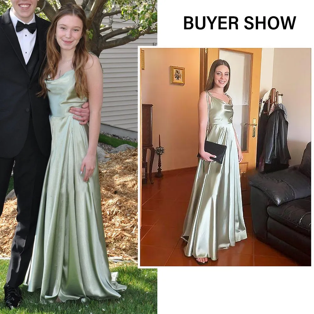 Sexy Mint Backless Lace Up Evening Party Gown Green Satin Slip Slit Leg Square Neck Summer Light Long Dresses Wedding