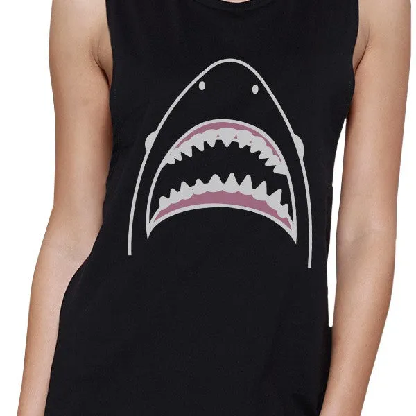 Shark Womens Black Lightweight Cotton Sleeveless Muscle Tank Top