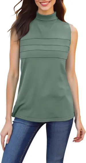 Sleeveless Turtlenecks for Women 2025 Summer Casual Tunic Mock Tank Tops Slim Fit Stretchy Layer Trendy Ladies Blouses