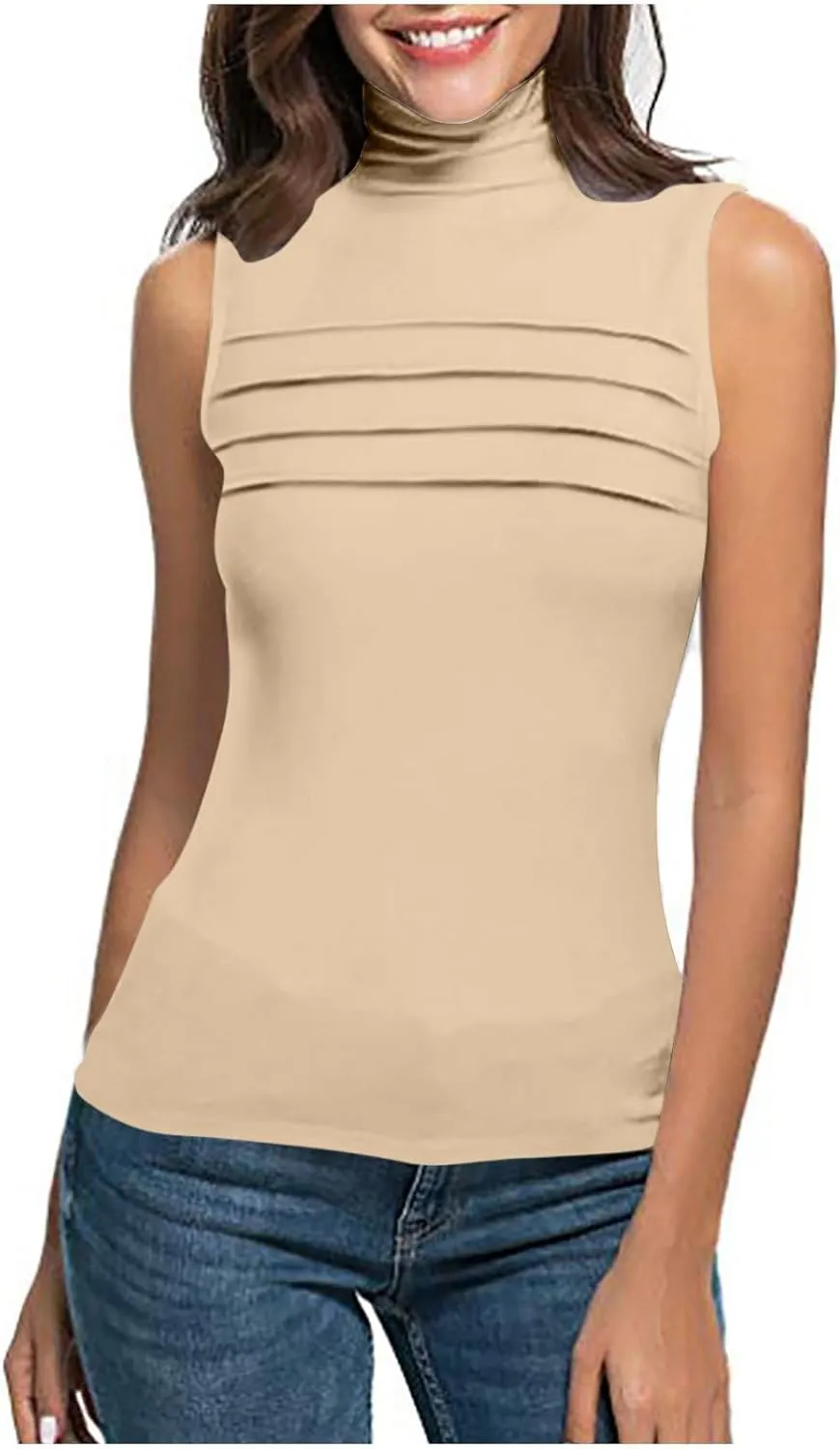 Sleeveless Turtlenecks for Women 2025 Summer Casual Tunic Mock Tank Tops Slim Fit Stretchy Layer Trendy Ladies Blouses