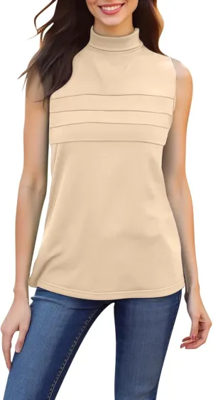 Sleeveless Turtlenecks for Women 2025 Summer Casual Tunic Mock Tank Tops Slim Fit Stretchy Layer Trendy Ladies Blouses