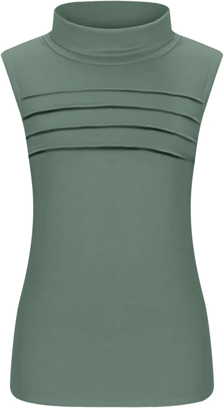 Sleeveless Turtlenecks for Women 2025 Summer Casual Tunic Mock Tank Tops Slim Fit Stretchy Layer Trendy Ladies Blouses