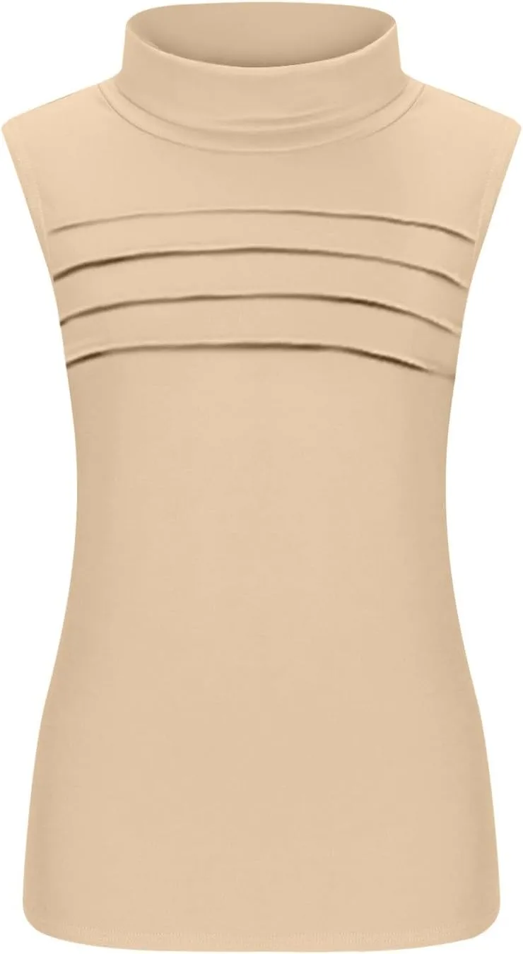 Sleeveless Turtlenecks for Women 2025 Summer Casual Tunic Mock Tank Tops Slim Fit Stretchy Layer Trendy Ladies Blouses