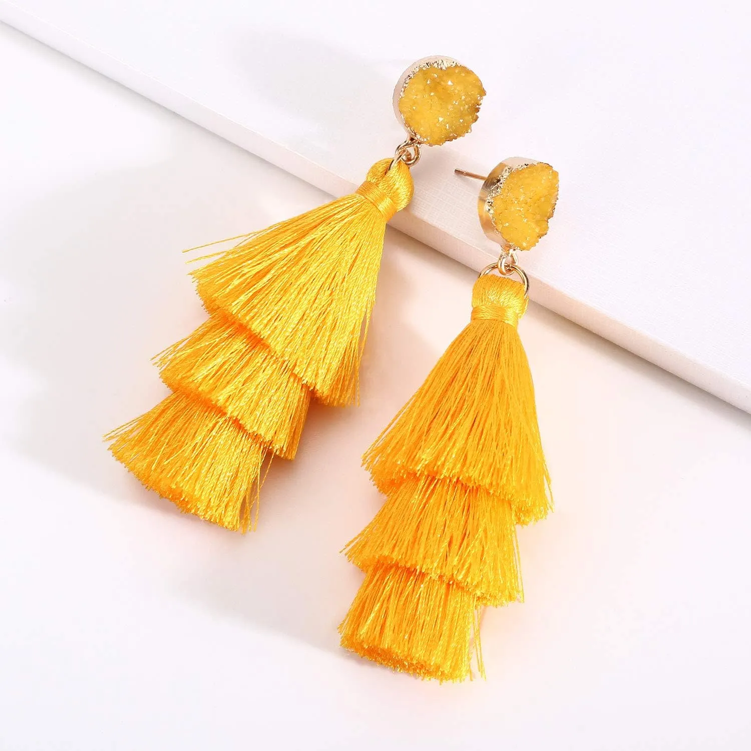 Tassel Earrings Layered Tiered Linear Drop Fashion Trending Earrings