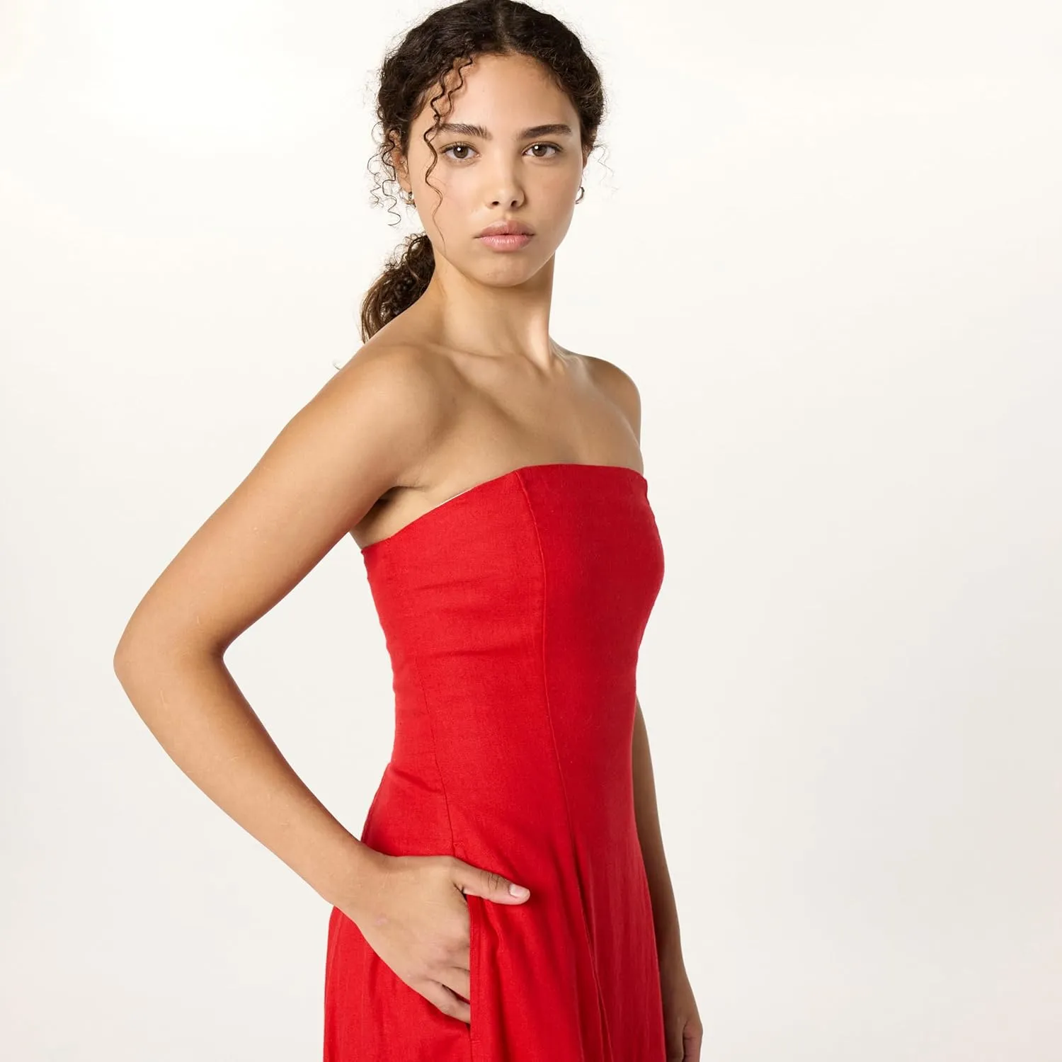 The Drop Women's Carlota Strapless Linen Maxi Dress