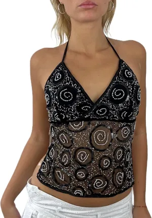 Women Y2k Sequin Sparkly Cami Top Sleeveless Backless Flowy Glitter Crop Tank Top Summer Party Streetwear