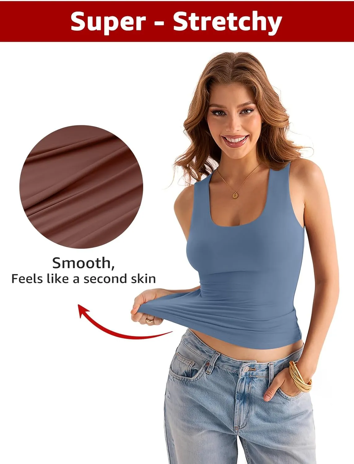 Womens Double Lined Scoop Neck Tank Tops Basic Slim Fit Sleeveless Shirts Y2K Summer Going Out Outfits