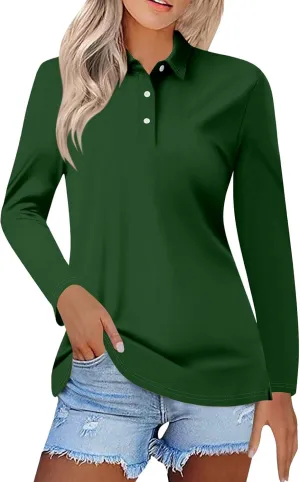 Womens Golf Collared Polo Shirts Lightweight Breathable Workout Tops Summer Quick Dry Long Sleeve Business Casual Tops