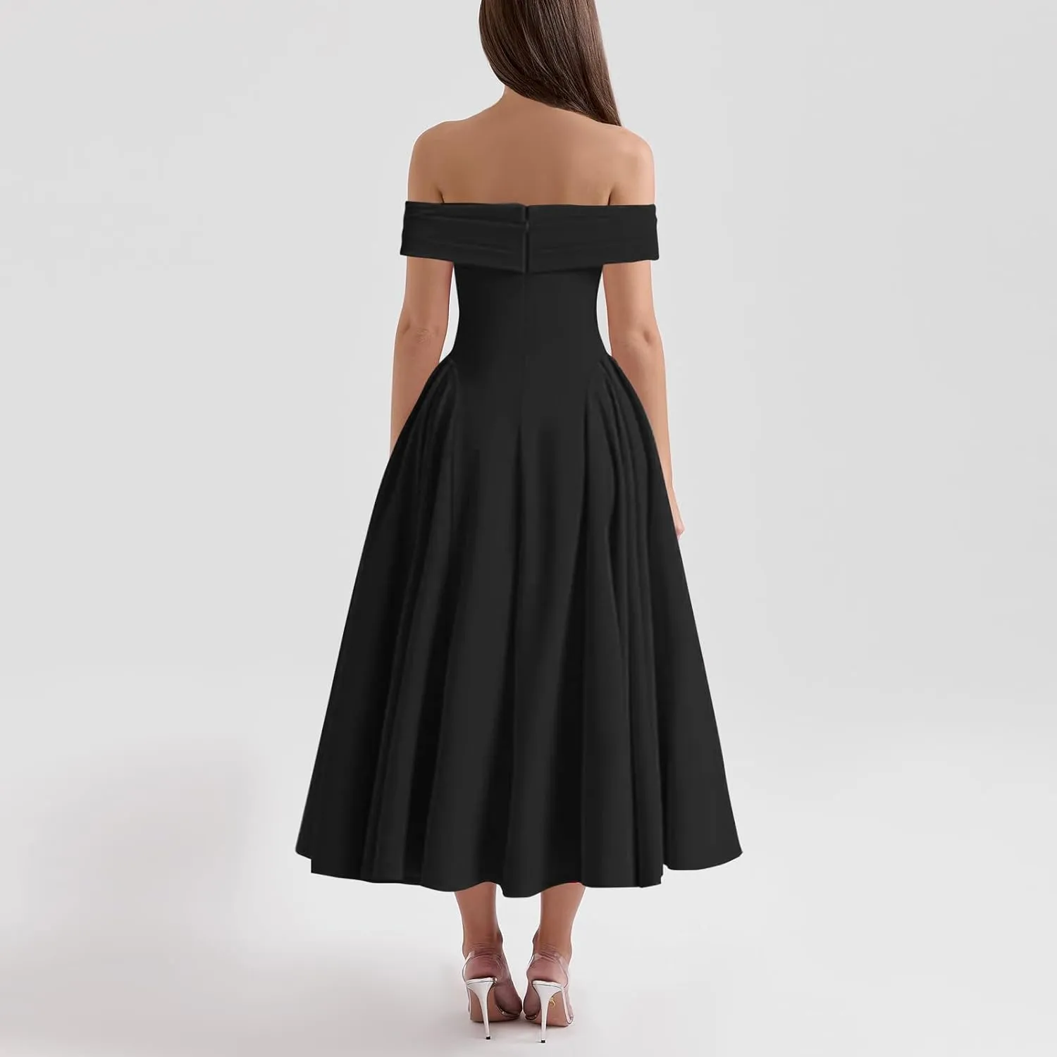 Women's Summer Off Shoulder Fit and Flare Midi Dress - Sleeveless Sexy A Line Corset Club Party Going Out Dresses