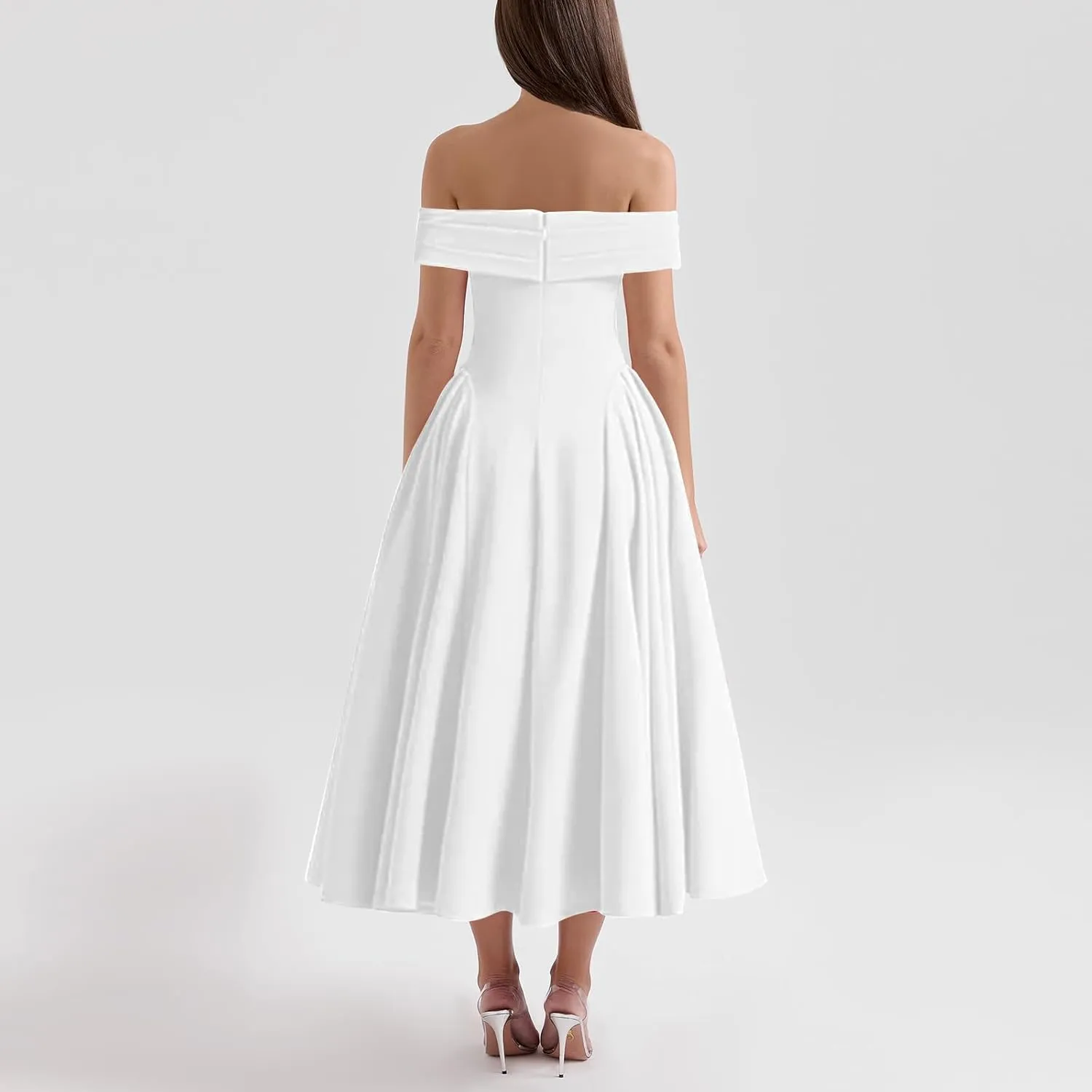 Women's Summer Off Shoulder Fit and Flare Midi Dress - Sleeveless Sexy A Line Corset Club Party Going Out Dresses