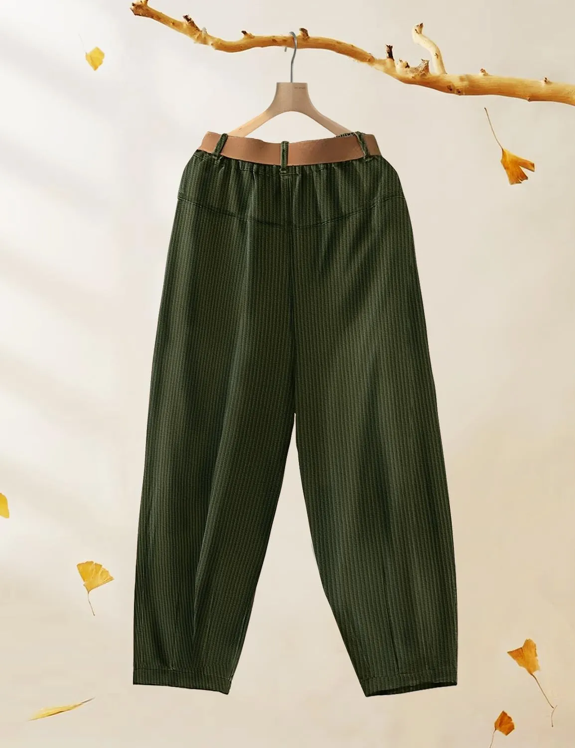 YESNO Women Baggy Cropped Pants Corduroy Casual Elastic Waist Fall Fashion 2024 Trousers with Pockets PCJ