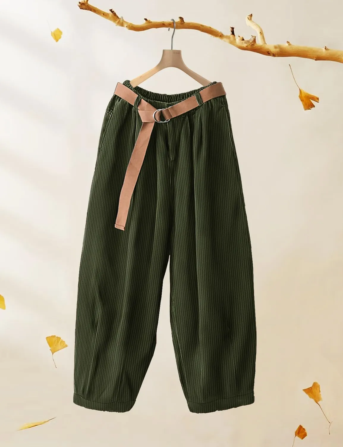 YESNO Women Baggy Cropped Pants Corduroy Casual Elastic Waist Fall Fashion 2024 Trousers with Pockets PCJ