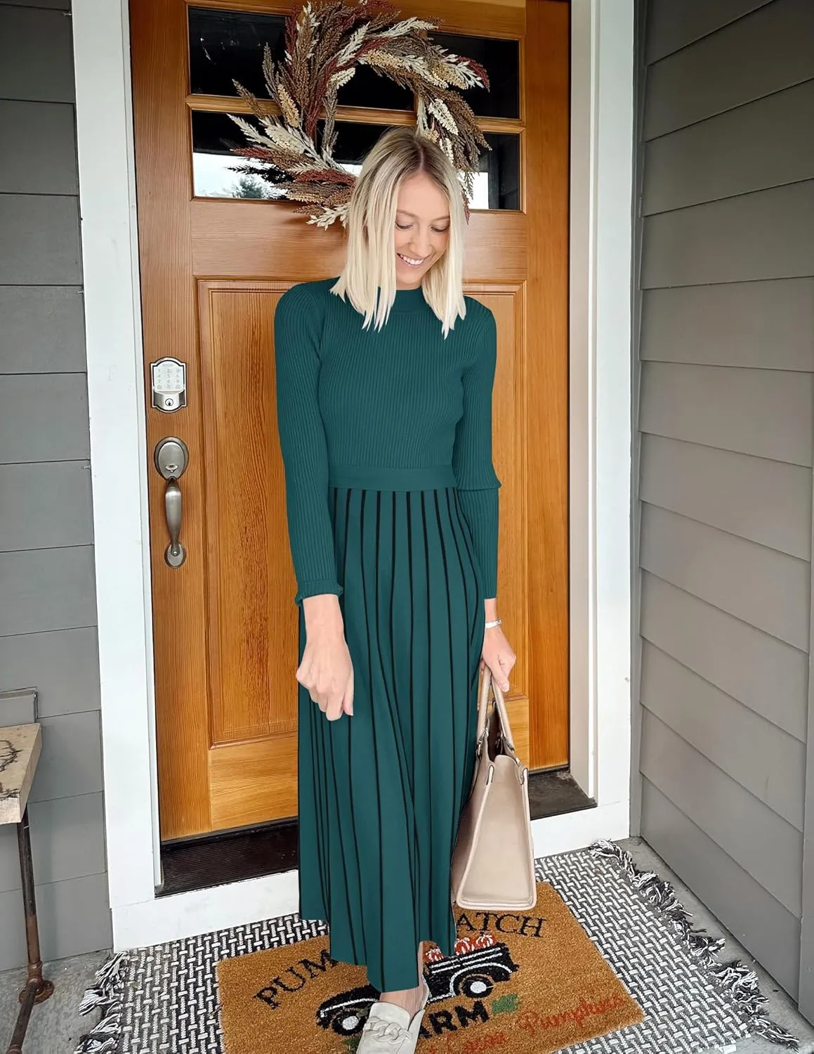 ZESICA Womens Spring Turtleneck Long Sleeve Sweater Dress Tie Waist Casual Loose Ribbed Knit A Line Midi Dresses