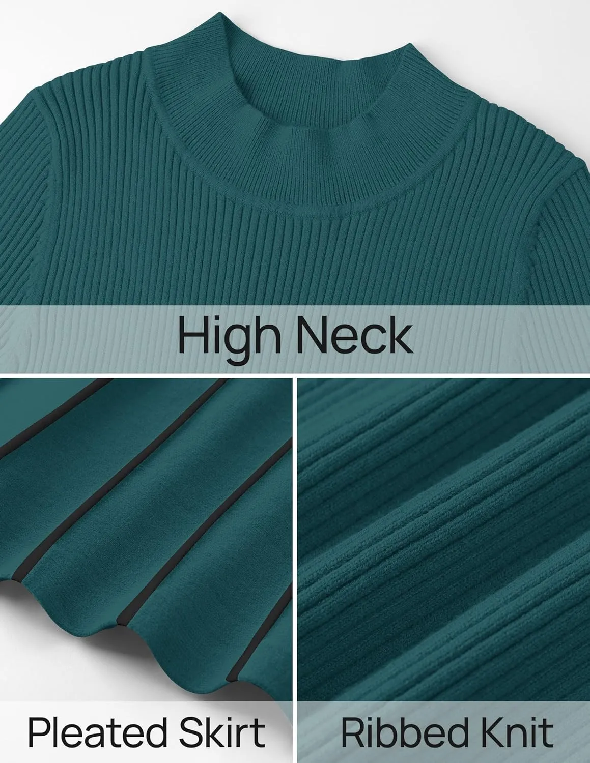 ZESICA Womens Spring Turtleneck Long Sleeve Sweater Dress Tie Waist Casual Loose Ribbed Knit A Line Midi Dresses