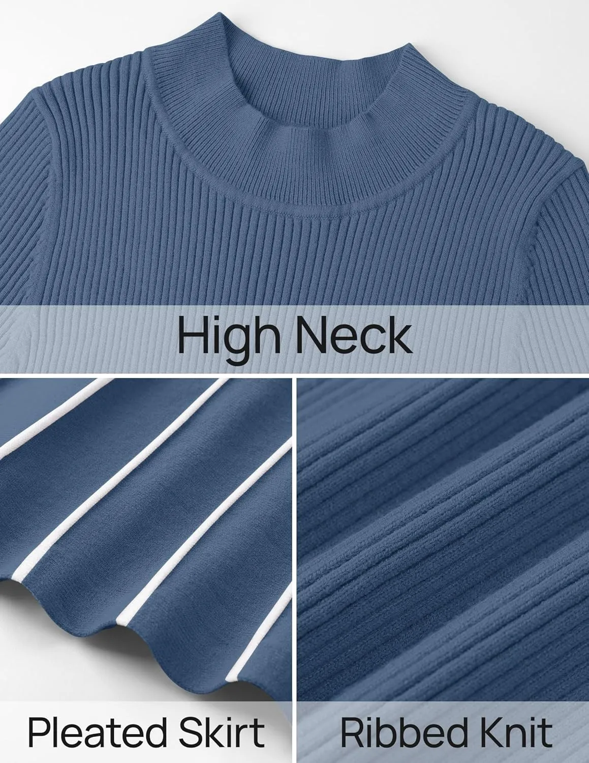 ZESICA Womens Spring Turtleneck Long Sleeve Sweater Dress Tie Waist Casual Loose Ribbed Knit A Line Midi Dresses